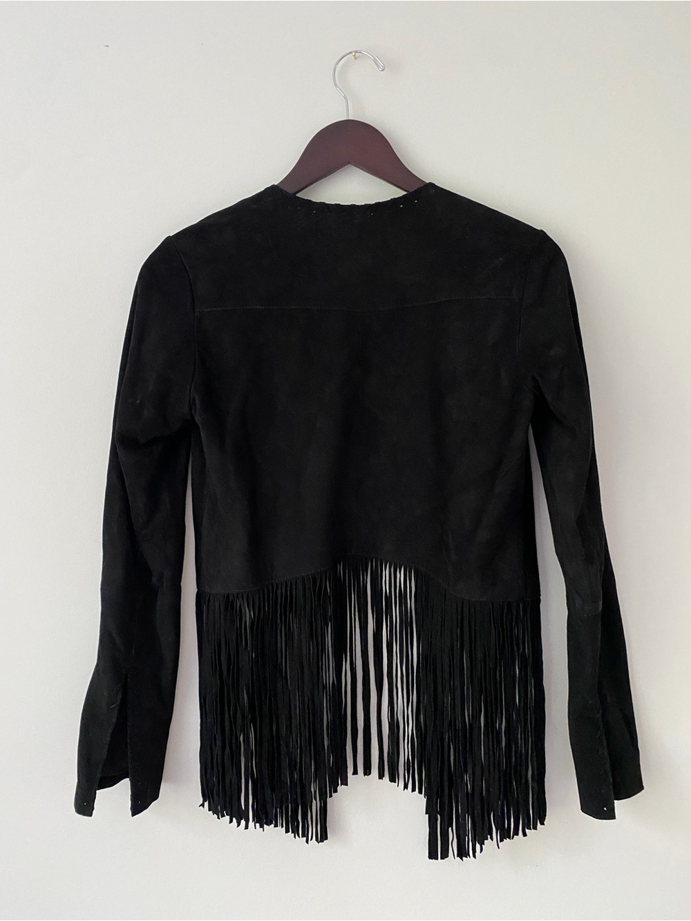 Aqua by Bloomingdale’s Black Suede Fringe Leather Jacket - Picture 3 of 5